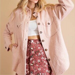 Womens Pink Fuzzy Shacket